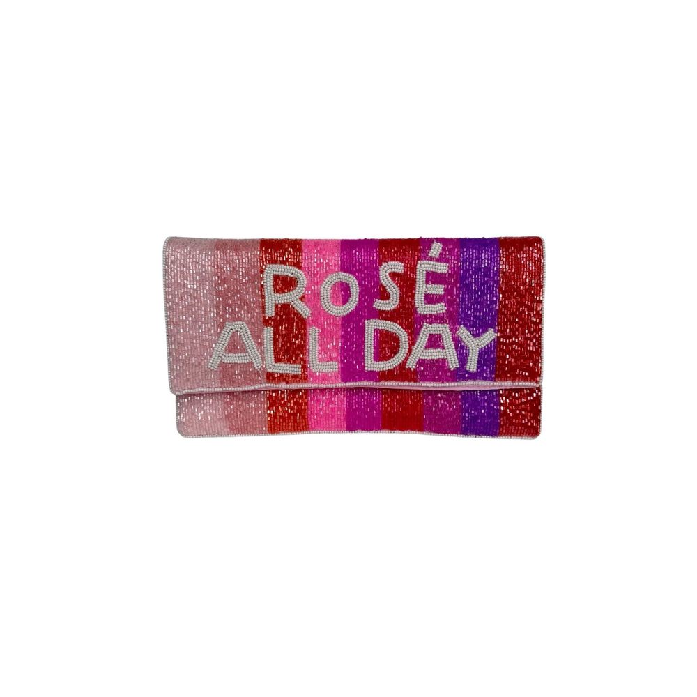 Gigi&Jen Beaded Evening Clutch - Rose All Day Design with Pink Stripes